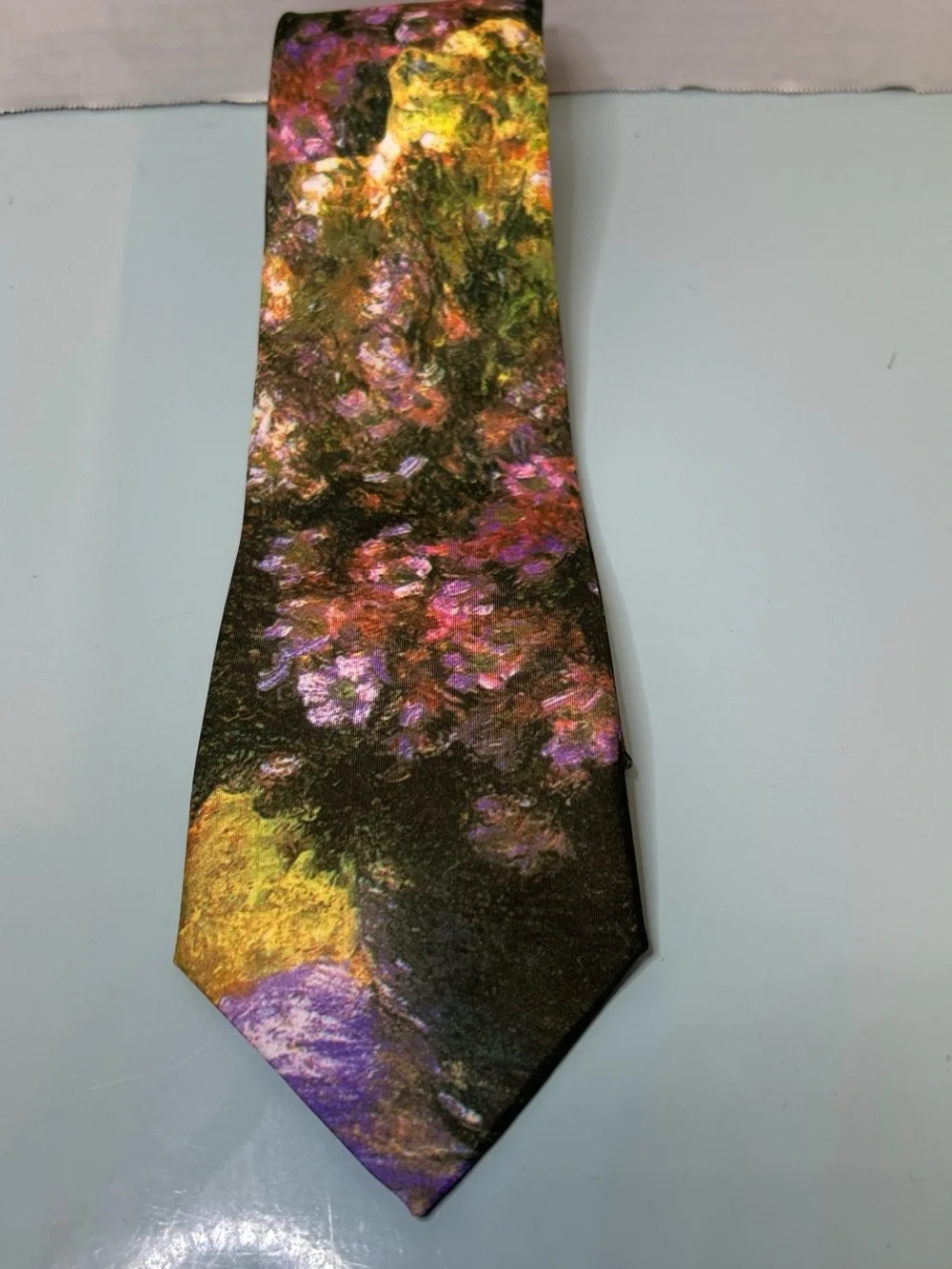 Impressionist Floral Men's Tie in Black with Purple & Yellow Accents